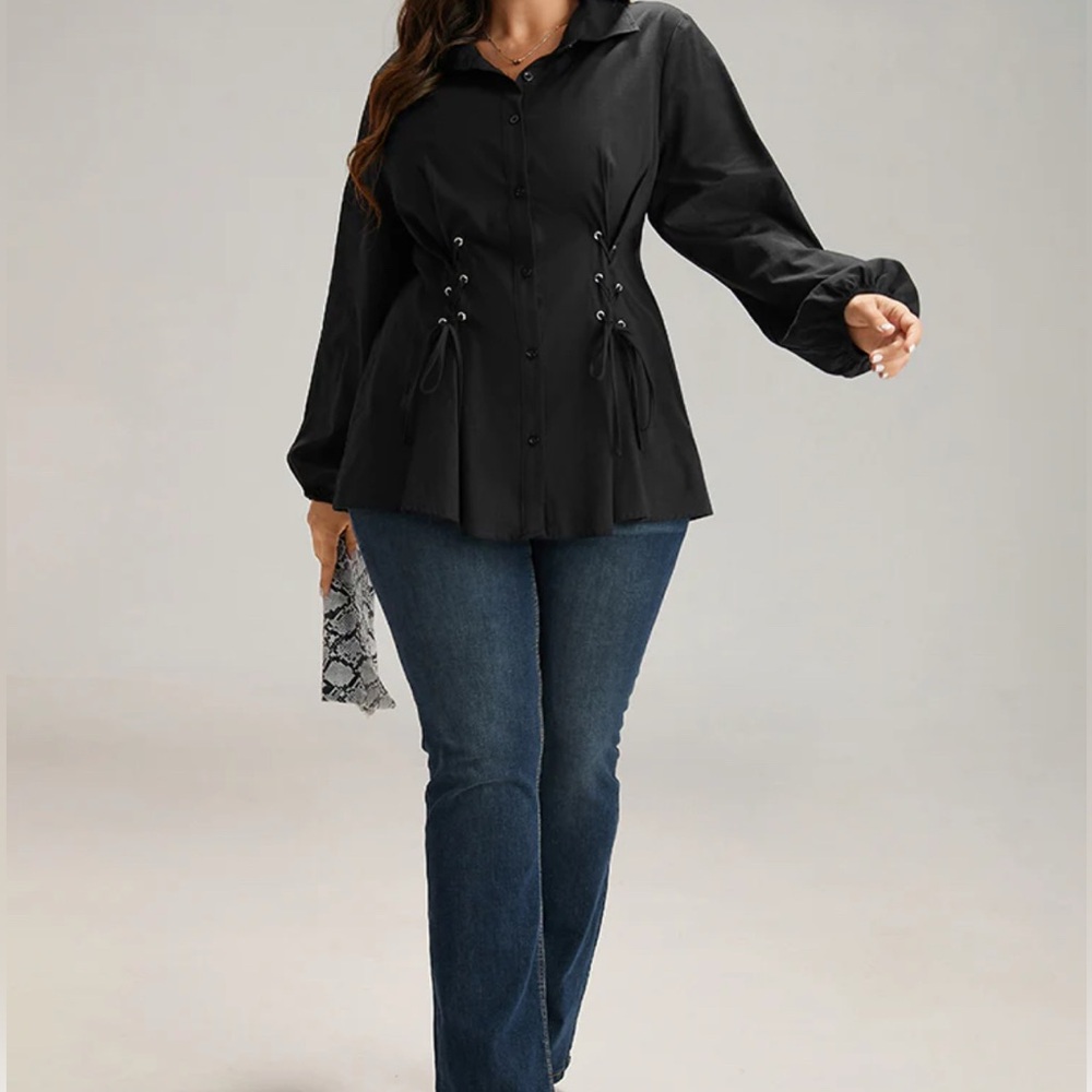 Size 18/20 BloomChic Black Corset Waist Button-Up Top / NWT - Picture 4 of 5